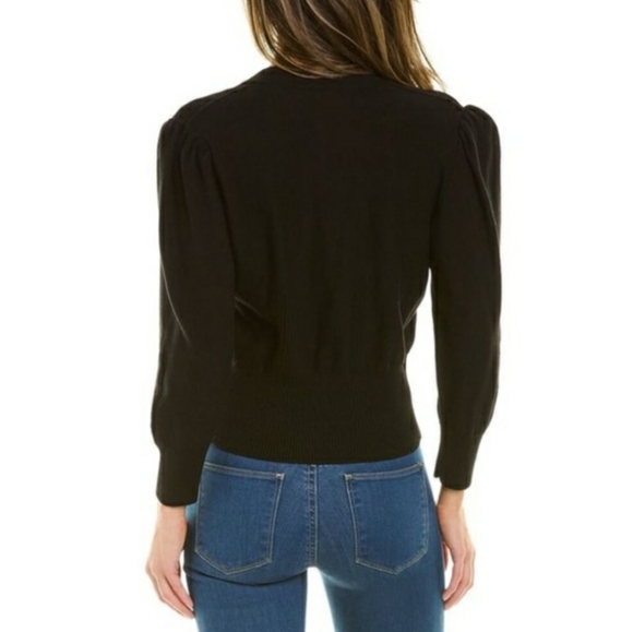 ba&sh "Ameo" Black V-Neck Knit Crop Cardigan. Silver Buttons. 3/4 Sleeves. XS. - Picture 3 of 14